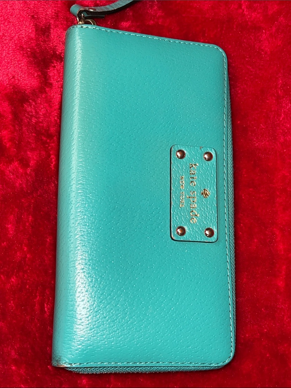 kate spade turquoise zip-around phone wallet